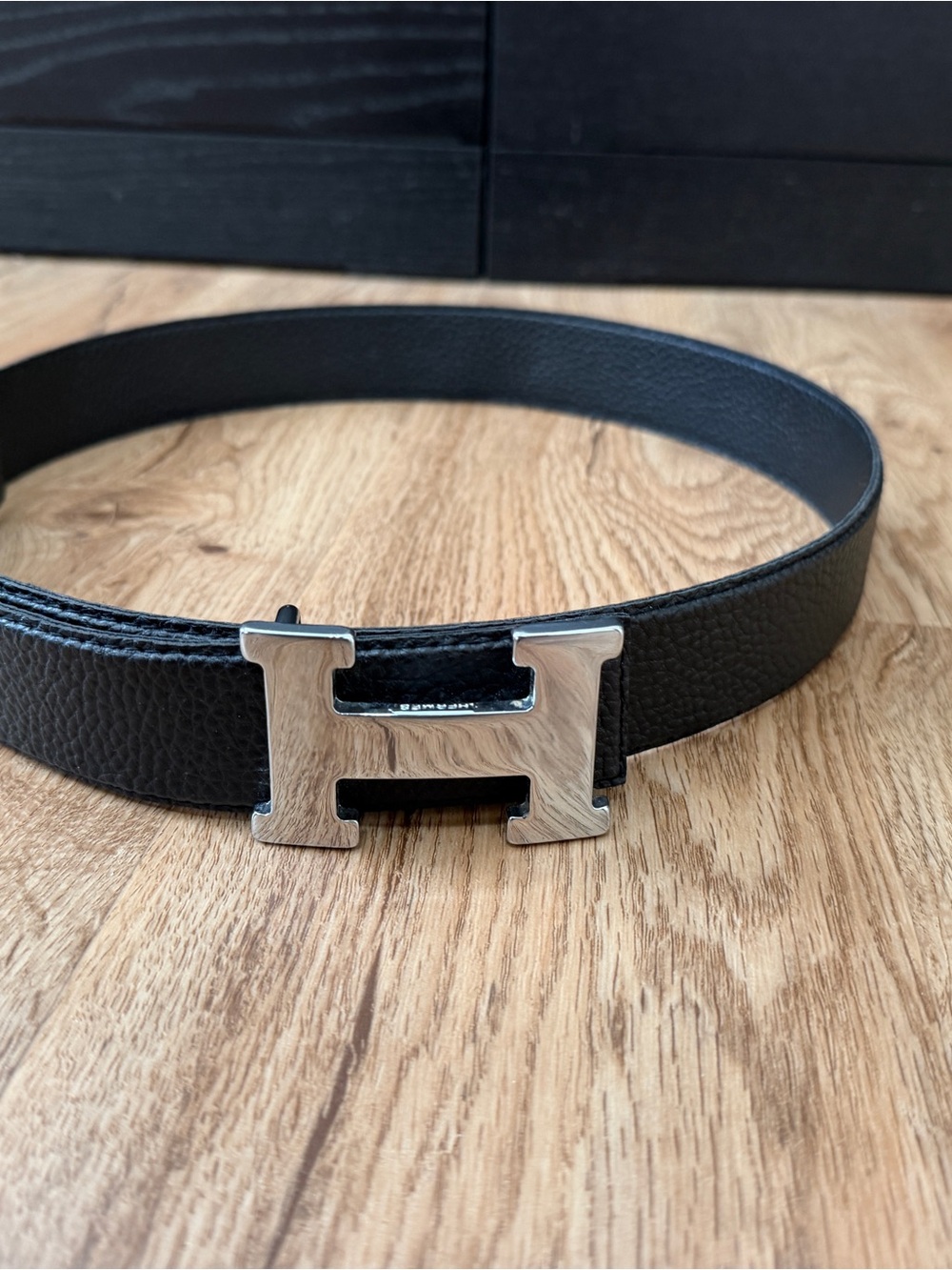 Black H Buckle Leather Belt